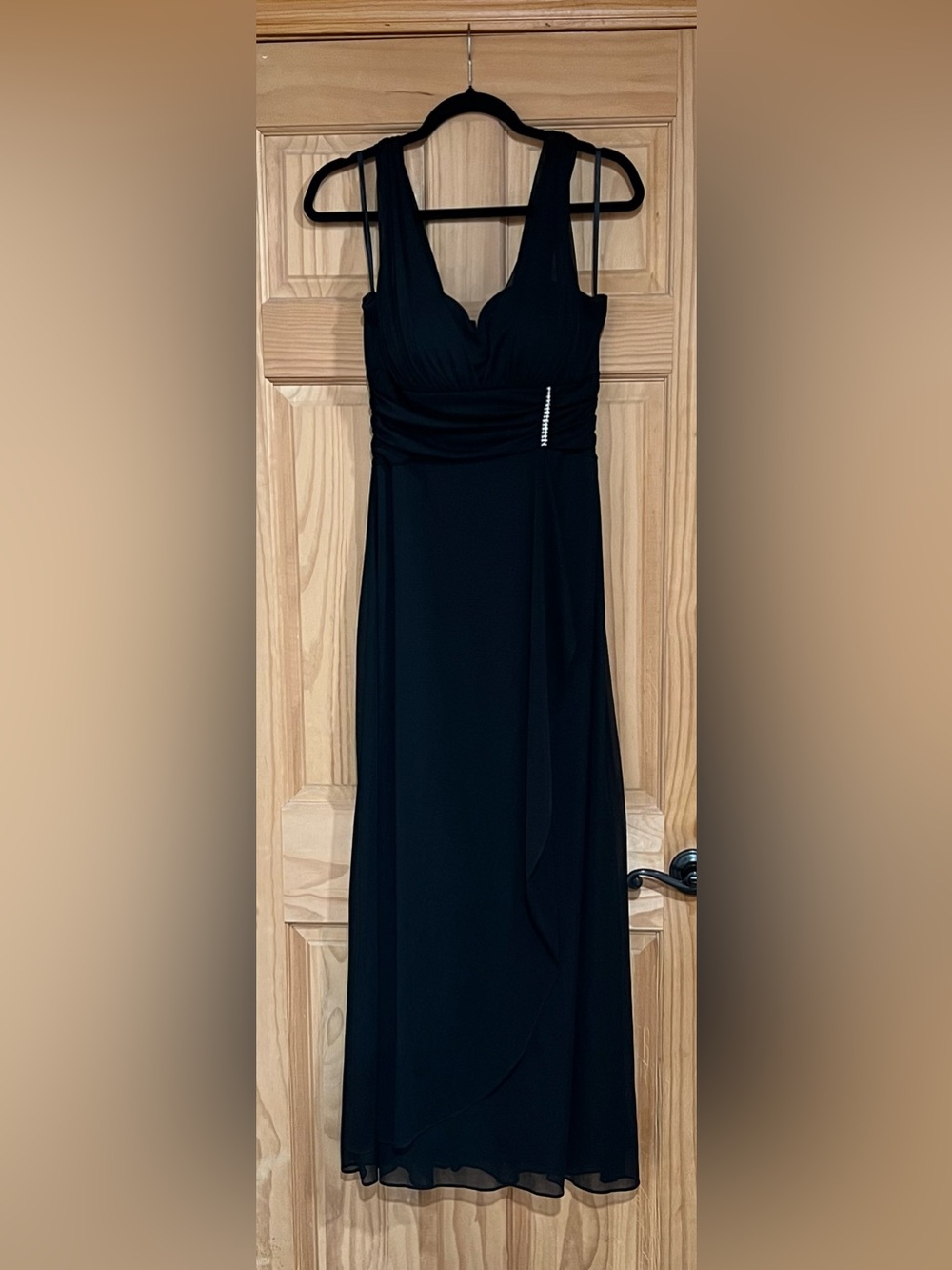 Betsy & Adam Black Sleeveless Evening Dress with Rhinestone Accent